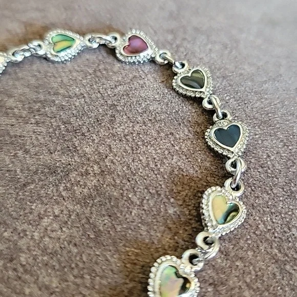 Sj Dainty Abalone Shell Romantic Coquette Heart Chain Tennis Bracelet - Picture 6 of 6